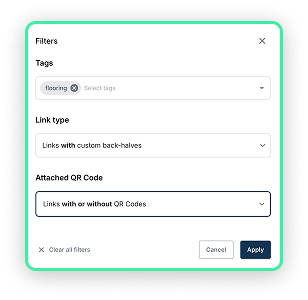 Filter dropdown showing status and tag options