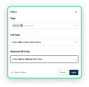 Filter dropdown showing status and tag options