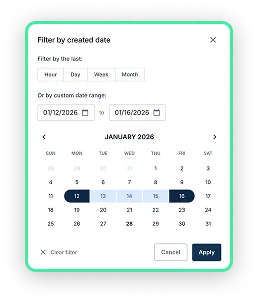 Date range filter calendar picker