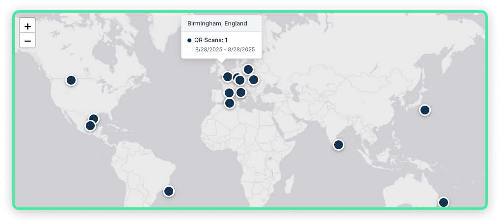 Geographic map visualization showing audience locations worldwide