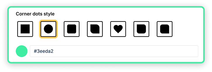 Corner dots style selector with color customization