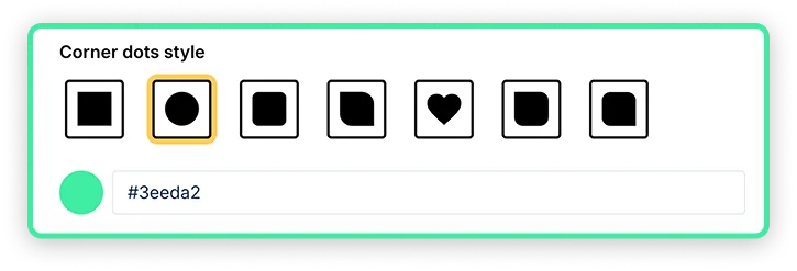 Corner dots style selector with color customization