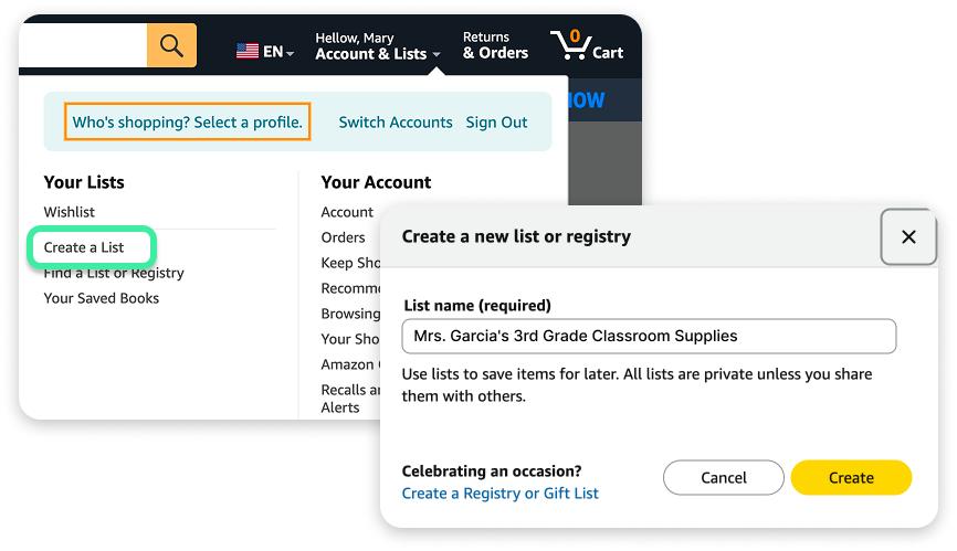 Step 1 to creating a dynamic qr code for an Amazon wishlist