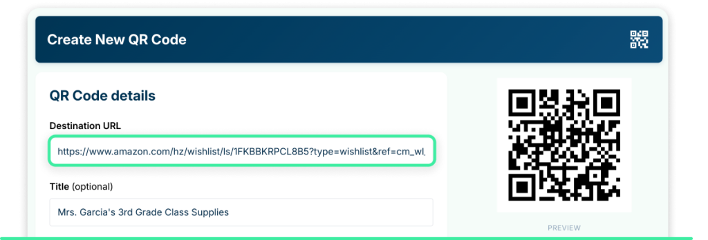 Step 3 creating Amazon wishlist qr code