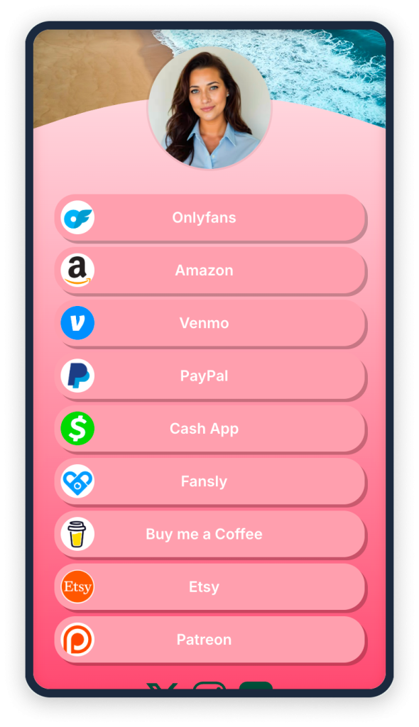 Link in bio QR Chameleon page showing different page links a user can choose from.