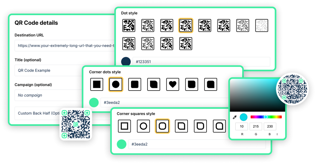 style your qr codes with qr chameleon's different free design options.