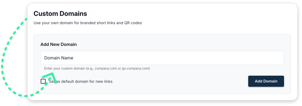 Image showing how to add custom domains for creating branded short links